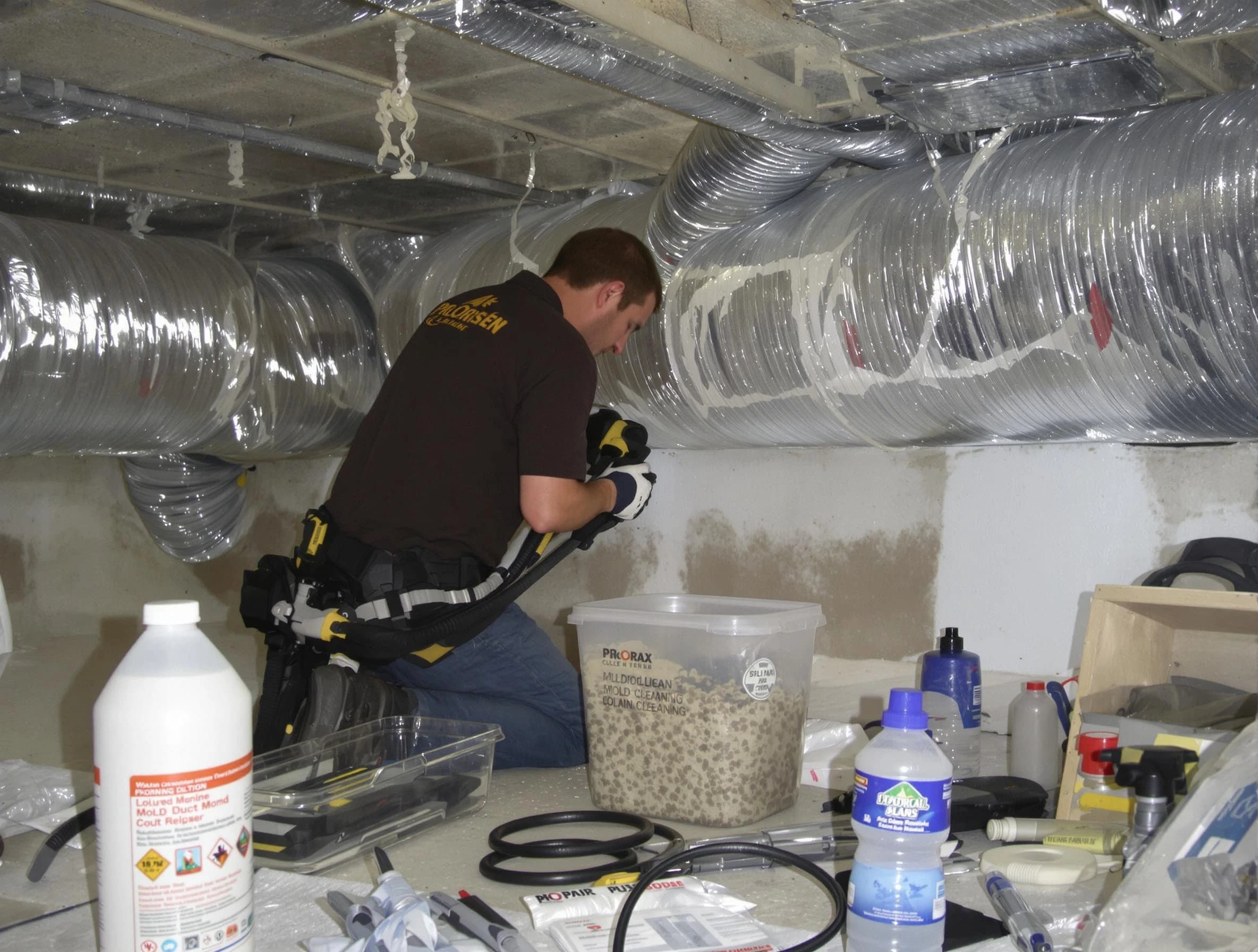 Sandston Air Duct Cleaning specialist performing professional mold removal from air ducts in Sandston