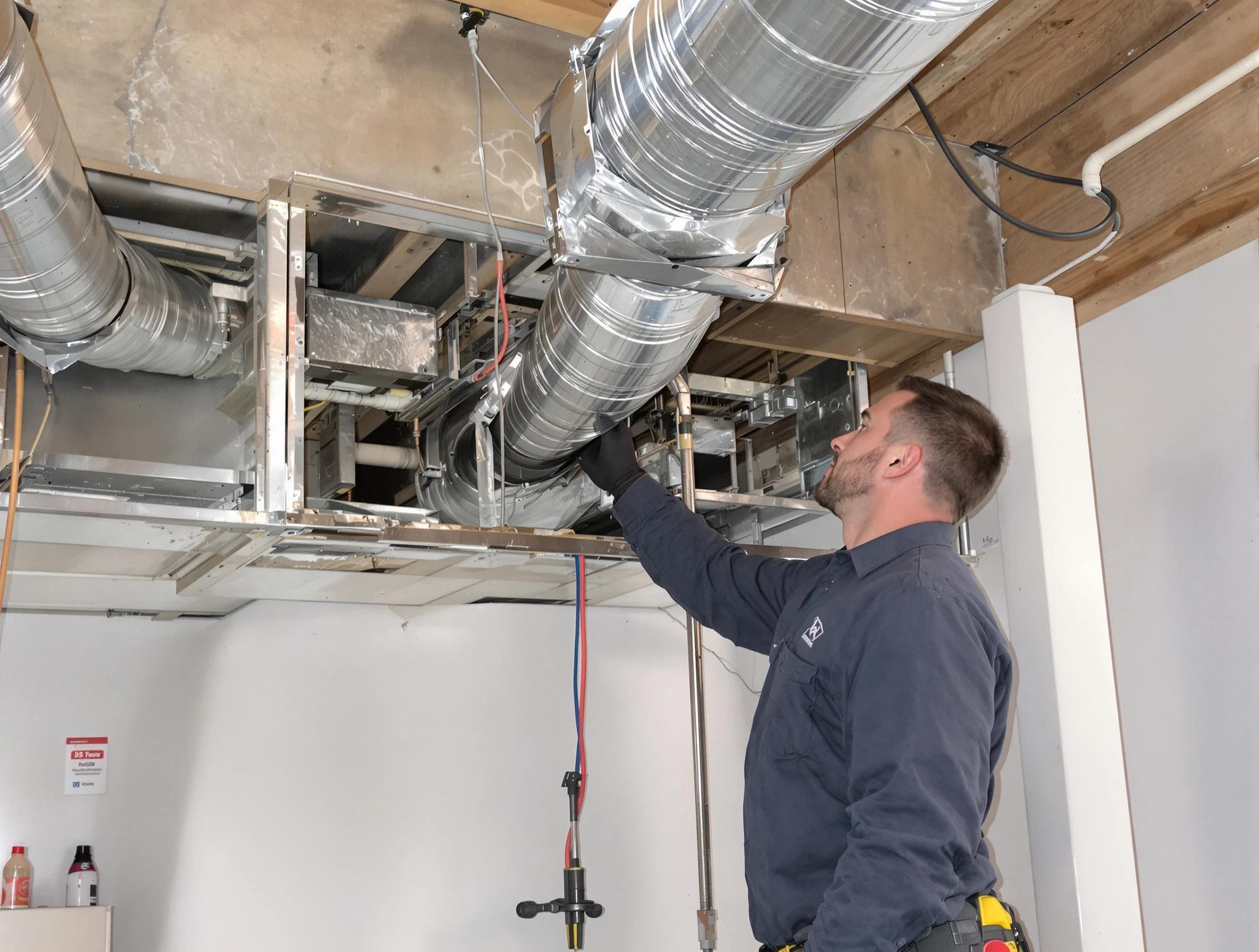 Sandston Air Duct Cleaning technician performing professional air duct repair using specialized tools in Sandston