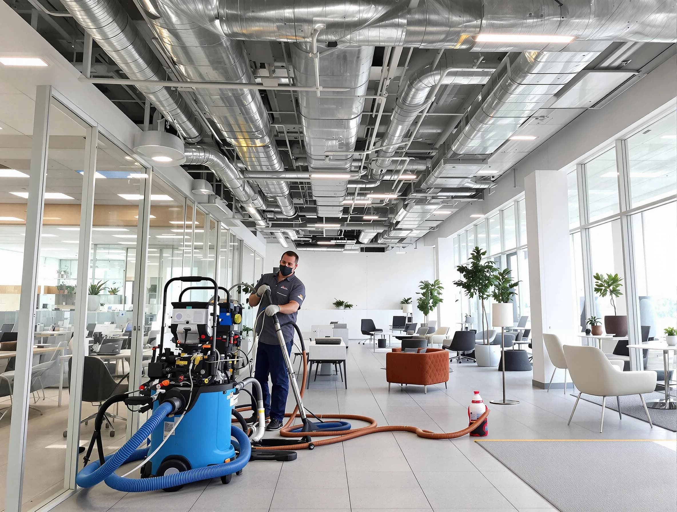 Sandston Air Duct Cleaning team conducting comprehensive commercial duct cleaning at a business location in Sandston