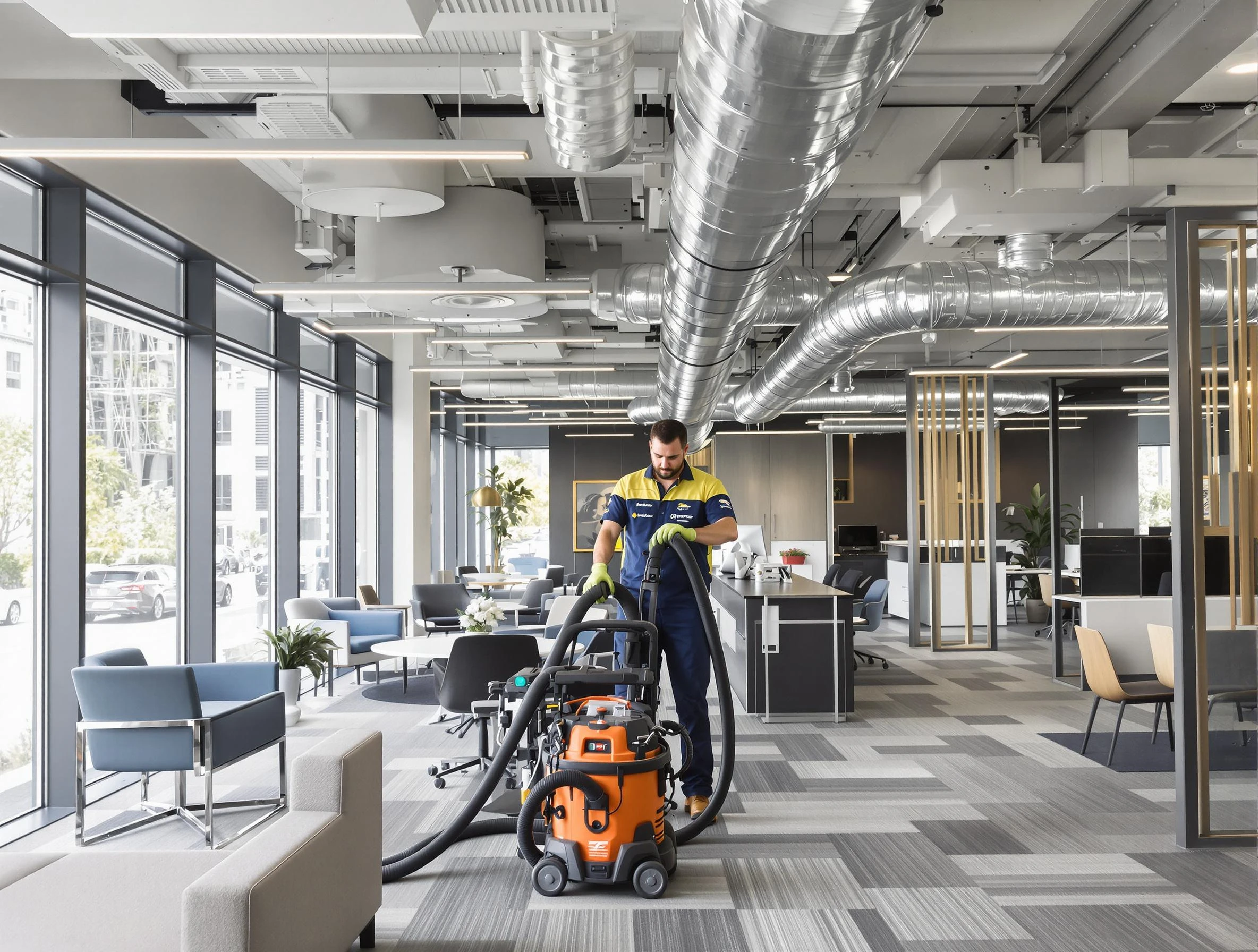 Sandston Air Duct Cleaning team performing thorough commercial duct cleaning at a Sandston business center